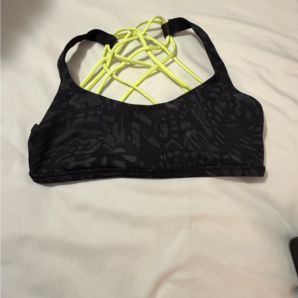Lululemon Athletica Black and Neon Yellow Sports Bra